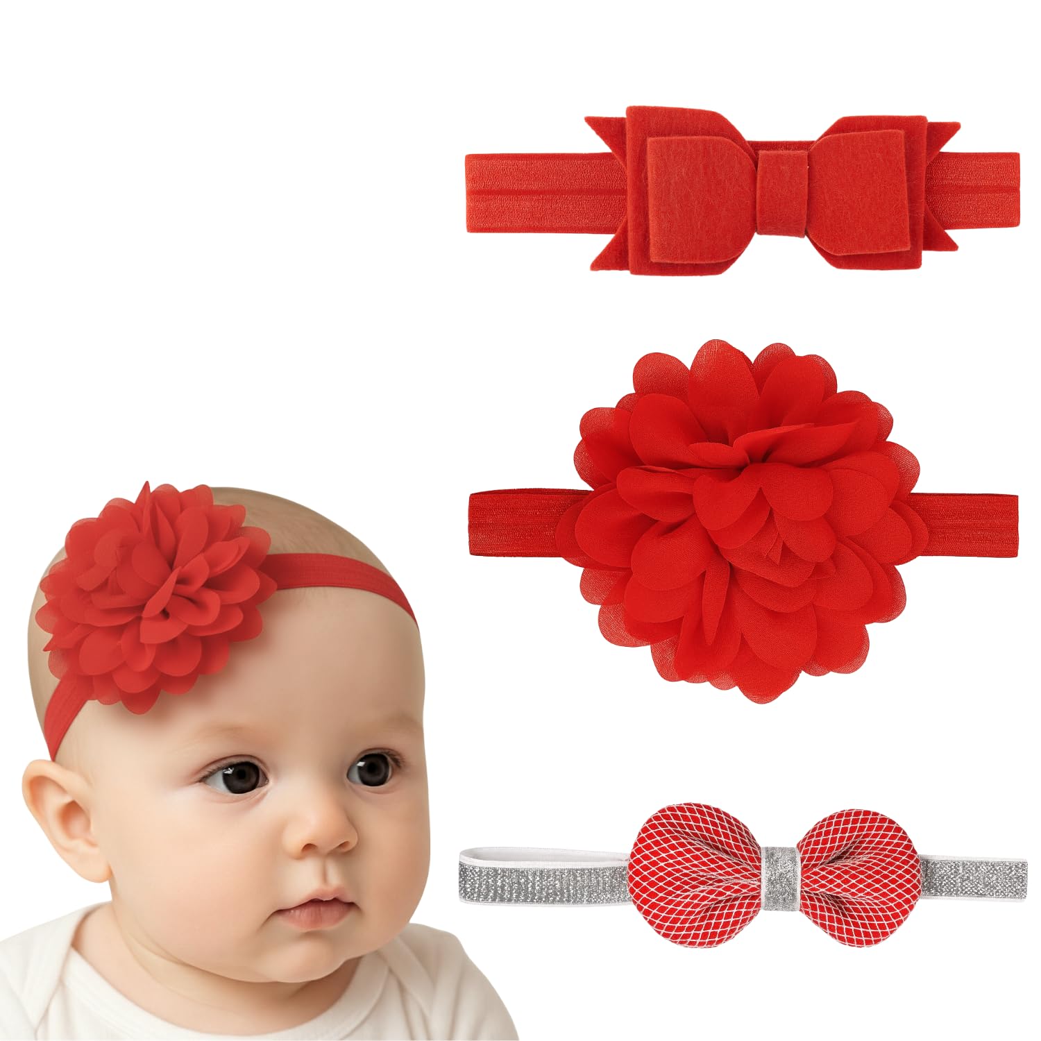 3Pcs Baby Headbands Soft Cotton Blend, Stretchy Elastic Headband with Assorted Patterns for Newborns, Infants & Toddlers Babies Everyday Wear Hair Accessories-image-20