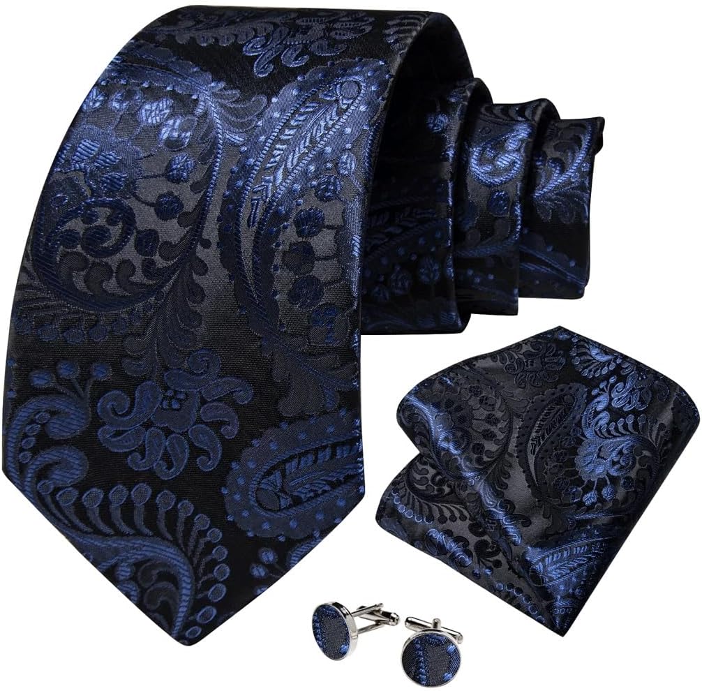 Men Neckties Silk Men's Tie Sets Wedding Party Handkerchief Cufflinks Accessories Gift Adult Neck
