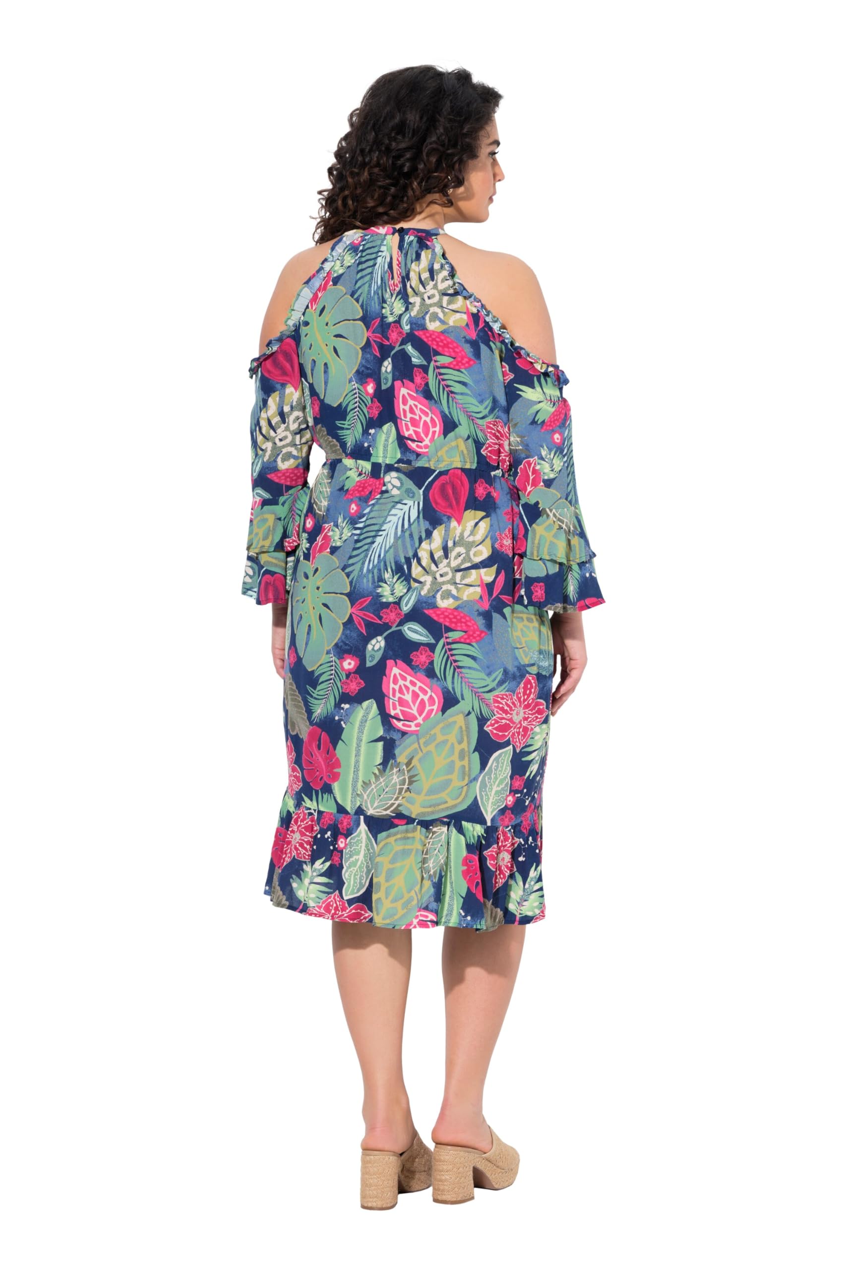 Ulla Popken Damen große Größen Übergrößen Plus Size Kleid, A-Linie, Rundhals, schulterfrei, 3/4-Arm 842471