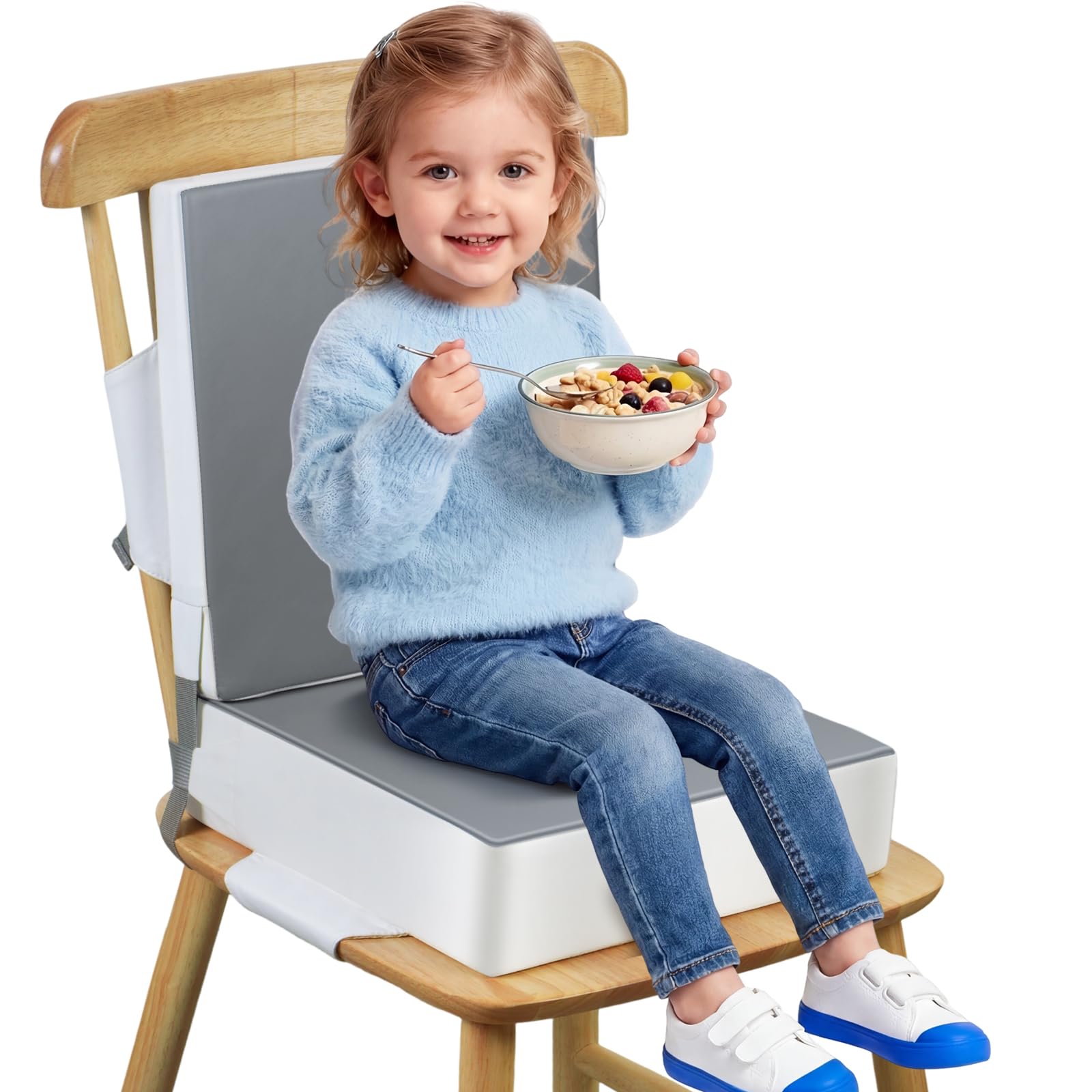 Kalawen Toddler Booster Seat for Dining Table Upgrade, PU Washable 2 Straps Safety Buckle Kids Booster Seat for Dining Table, Portable Travel Increasing Cushion-image-37