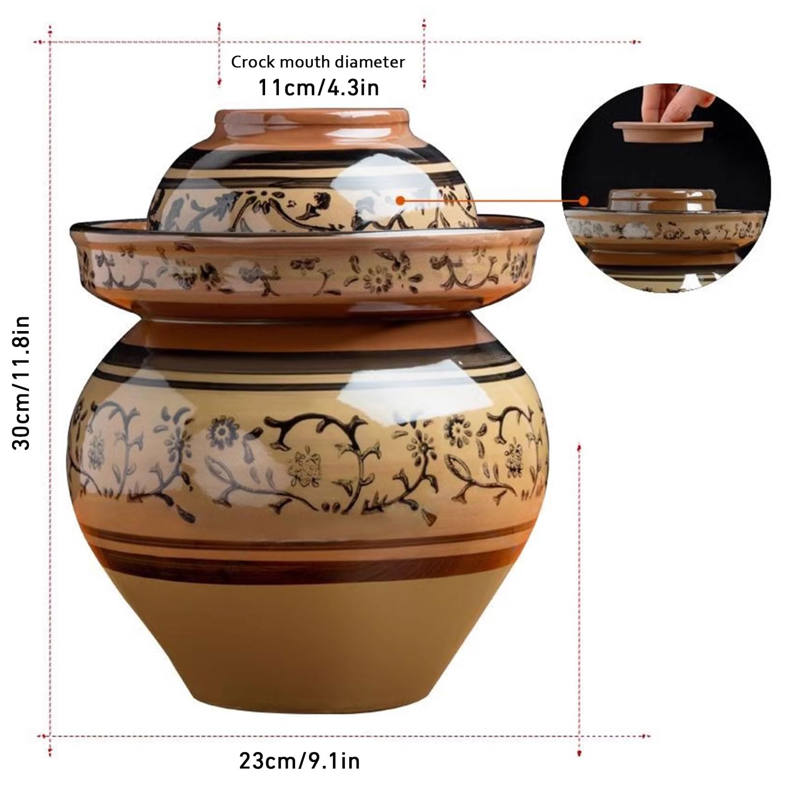 Tradycyjny chiński ceramiczny słoik na kiszonki - garnek fermentacyjny z pokrywką z uszczelką wodną do kiszenia i fermentacji(6L)
