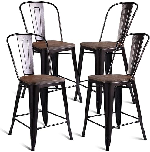 Miniatura 7 de Costway juego de 4 sillas de cobre y madera rústicas para cocina, comedor, de 23.6 pulgadas