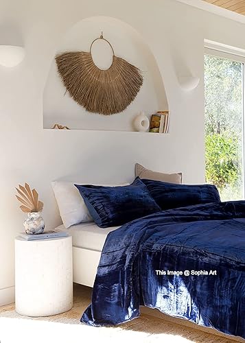 Miniatura 4 de Sophia Art - Juego de cama de terciopelo de rayón de 3 piezas, estilo bohemio, funda de edredón de un solo color, funda de colcha (azul real, tamaño