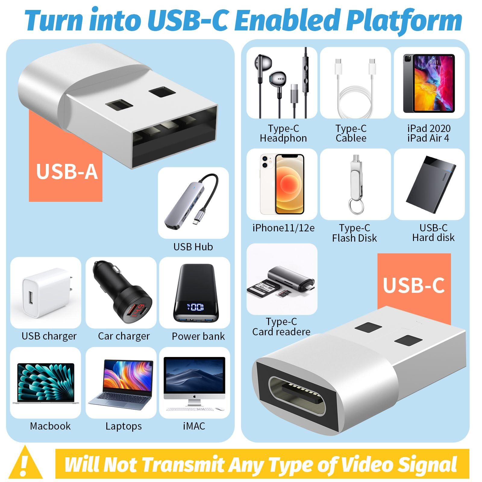 jpyyw 4 Pack USB C Female to A Male Car Charger/with Fast Charging & Data Sync,Converter for iPhone 16/16e/15/14, Galaxy S25/Switch/Apple Watch,Metallic Silver