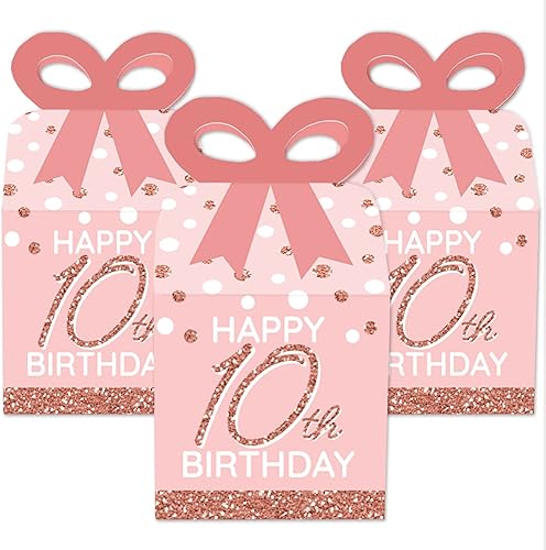 Miniatura 2 de Big Dot of Happiness 10º cumpleaños de oro rosa rosa – Cajas de regalo cuadradas – Cajas de lazo para fiesta de feliz cumpleaños – Juego de 12