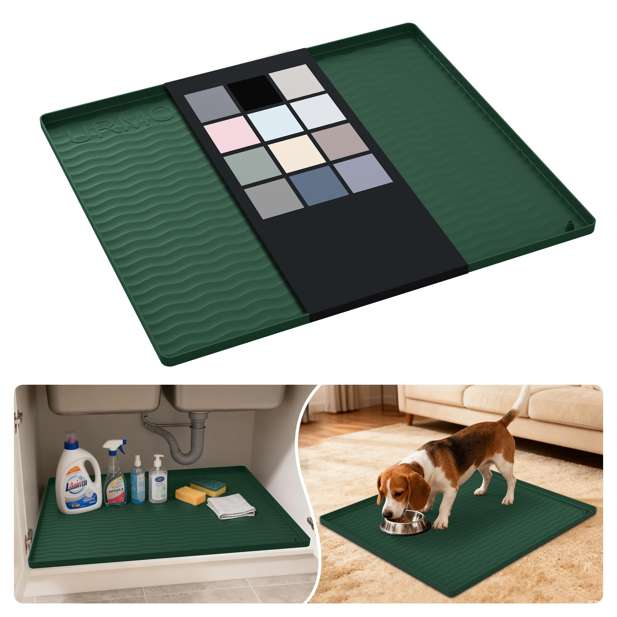 URMONA Waterproof Silicone Under Sink Mat, 25 x 22 in, Flexible Shelf Liner