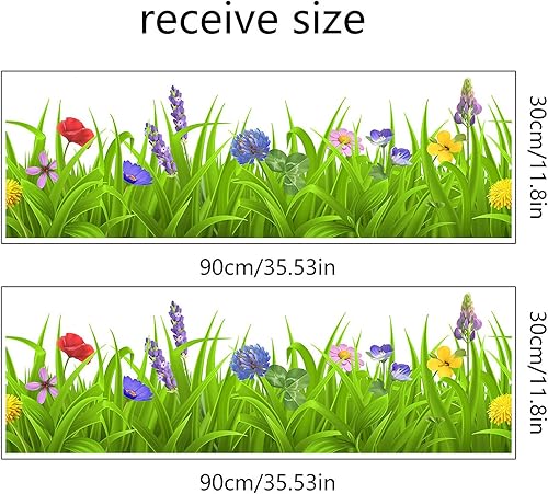Miniatura 3 de BIBITIME Calcomanías de pared con borde de flores coloridas de hierba verde para despegar y pegar para sala de estar, porche
