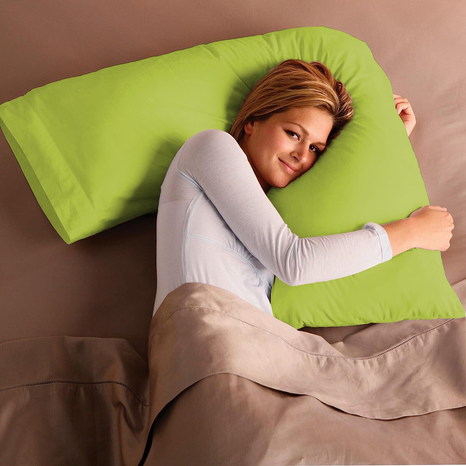 Adam Home V Pillow with Lime Pillowcase Extra Filled Hollow Fiber for Neck Support, Orthopedic, Maternity Pregnancy & Nursing Super Soft & Comfortable V shaped Pillow with Pillowcase — image 1