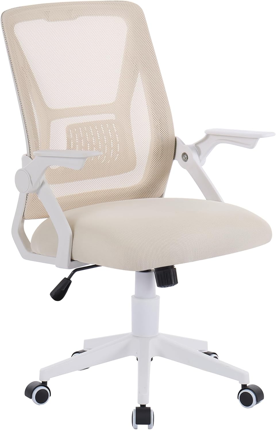 Office Chair for Computer Task Work Fabric Swivel Ergonomic Task Chair in Beige Mesh Lumbar Support with Adjustable Arms - Thumbnail 2