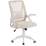 VECELO Mid-Back Swivel Ergonomic Office Chair with Adjustable Arms Mesh Lumbar Support for Computer Task Work, Beige