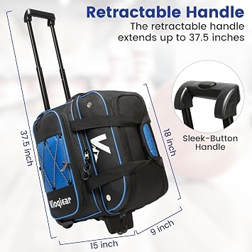 2-Ball Bowling Bag with Wheel,Large Storage Pocket