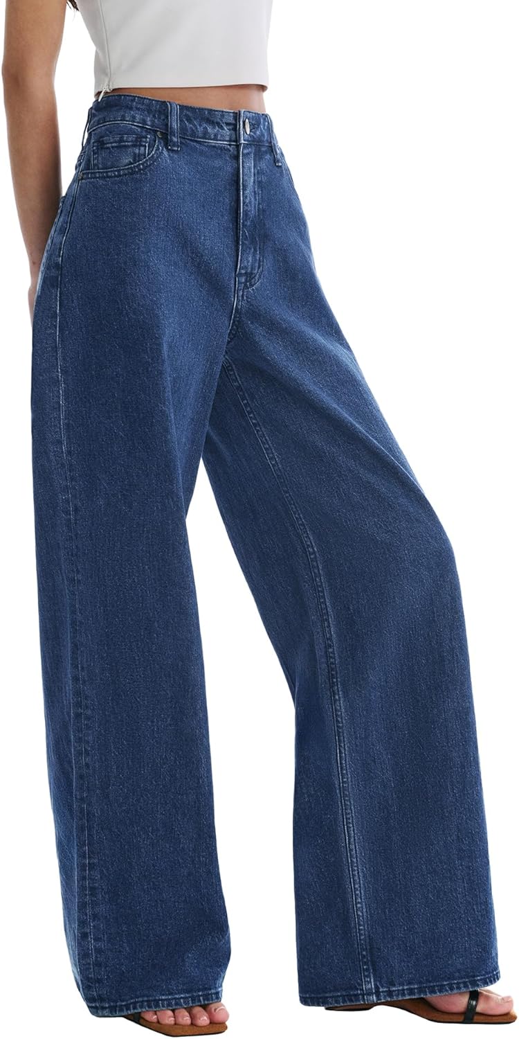 Women's Adjustable Wasit Wide Leg Jeans Baggy High Waisted Jeans Y2K Casual Trendy Denim Pants