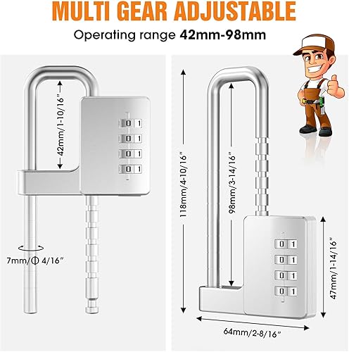 Miniatura 6 de Cerradura de gabinete con combinación, código de bloqueo de casillero de gimnasio, cierres ajustables en forma de U para gabinete, candado de