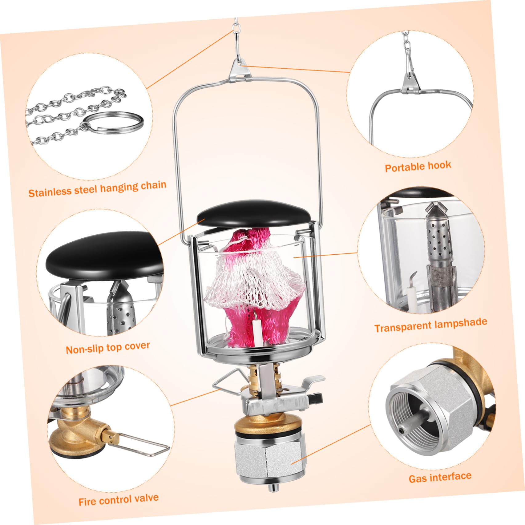 WOONEKY Lanterna a Gas da Campeggio Lampada da Campeggio Gas Rame Nylon e Plastica Acciaio Inossidabile Illuminazione