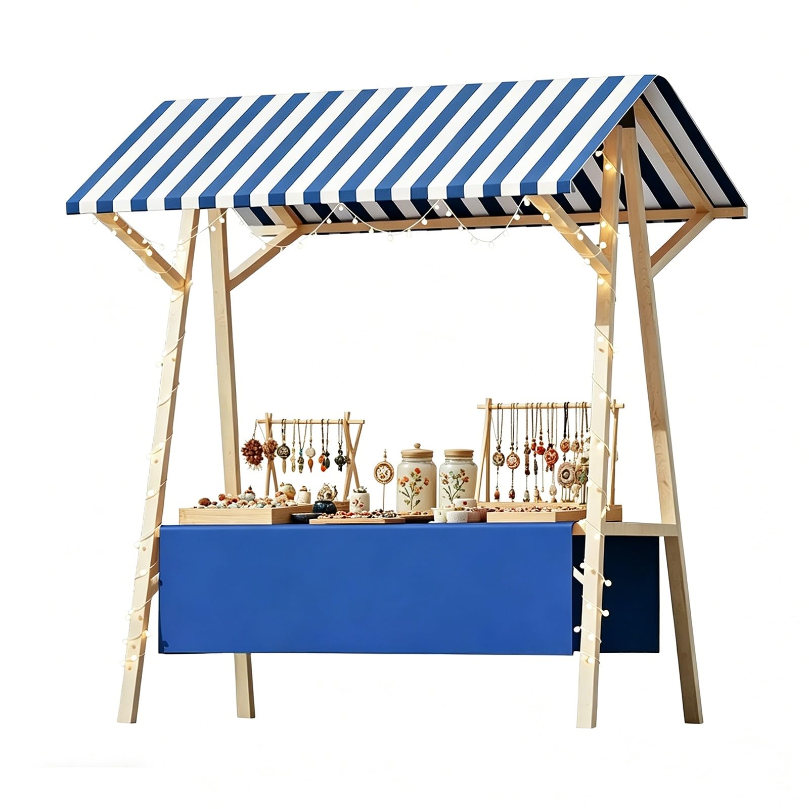 CMYAOYC Foldable Wooden Market Stall, Vendor Booth, Portable Party Stands for Display Farmers Markets, Festivals, Craft Fairs & Retail Events(Blue,150x60x200cm)