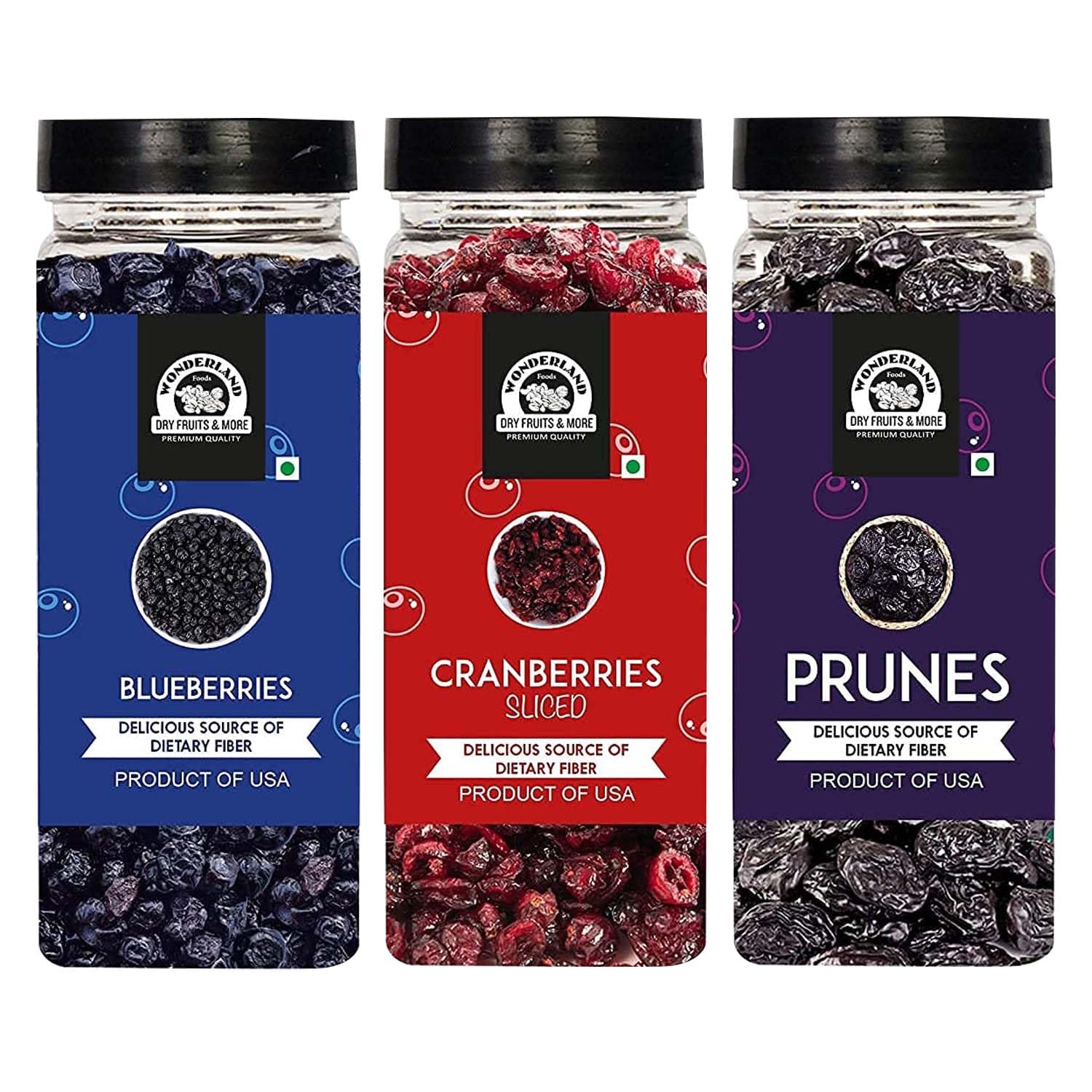 Wonderland Foods 700g Healthy Dry Fruits Combo Pack of Blueberry 250g, Pitted Prunes 250g, Slice Cranberry 200g Pouch-image-38