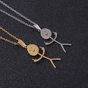 EUEAVAN Funny Middle Finger Smiley Necklace - Stainless Steel Doodle Pendant, Trendy Statement Jewelry - View #2