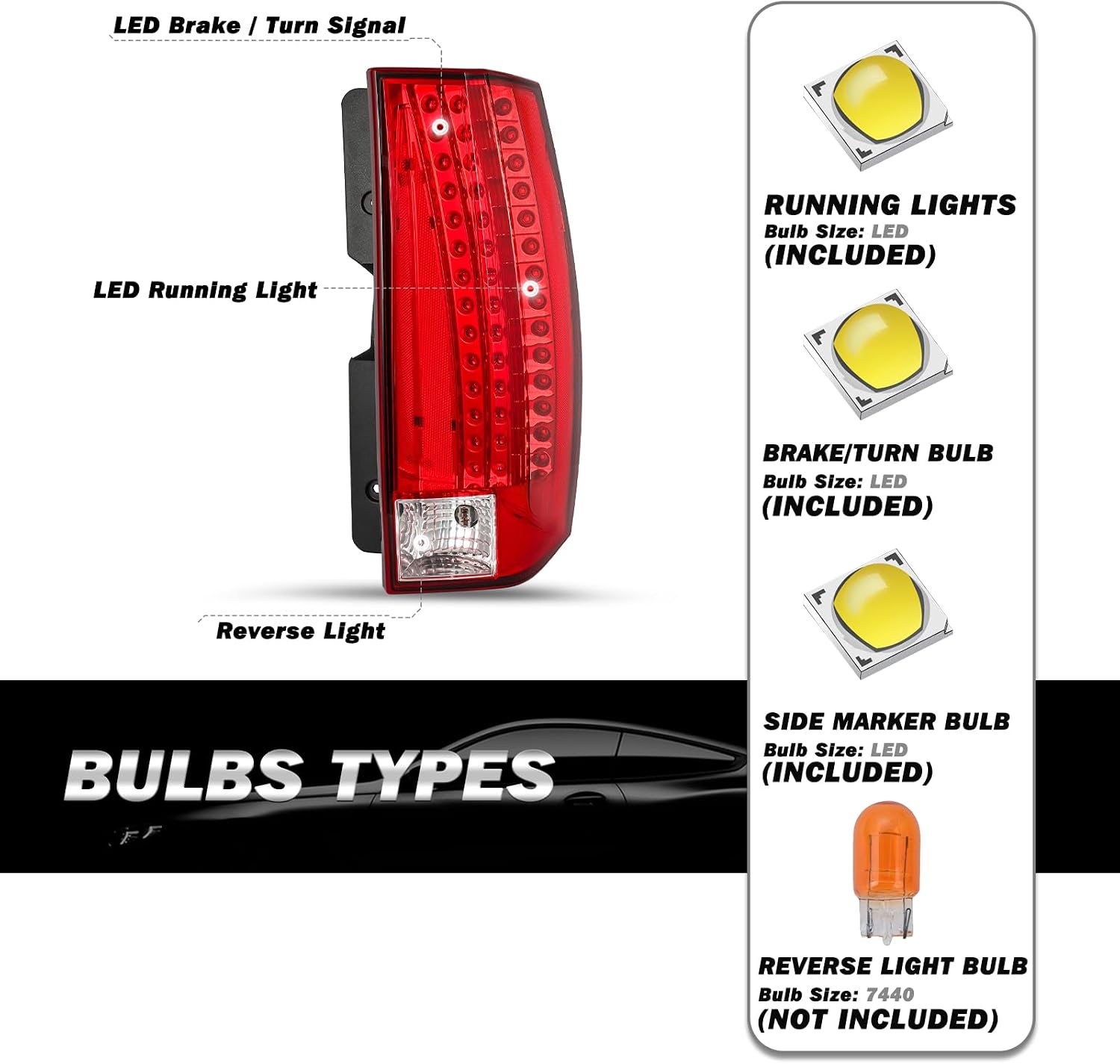 SOCKIR Tail Light Assembly fit 2007-2014 Cadillac Escalade ESV LED Rear Outer Brake Taillight Taillamp Right Passenger Side