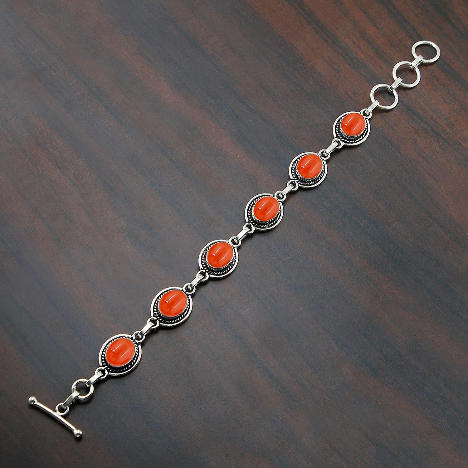 Natural Carnelian 925 Silver Plated Adjustable link Chain Bracelet for Women - July Birthstone Oval Shape Gemstone Handmade Jewelry Bracelet - Mother's Day Gift for Her