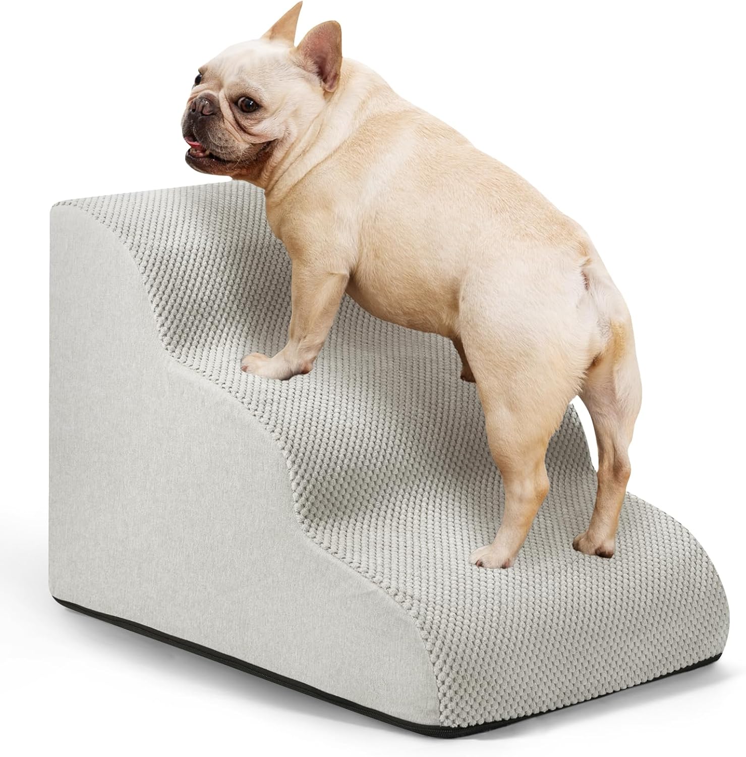 Dog Ramp and Stairs for Small Dogs & Cats,3-Step Pet Stairs for Couch Sofa and Chair,Indoor Anti-Slip Dog Stairs for Old Cats and Puppy,Light Grey