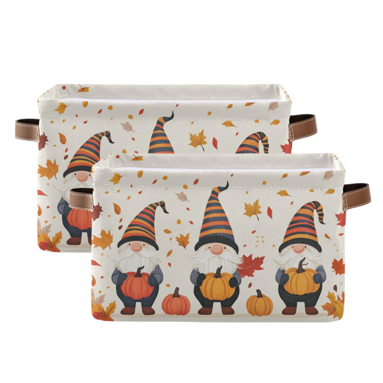 Aslsiy Storage Basket Gnome and Pumpkins Autumn Nursery Bins Apricot Baby Box Canvas Clothes Shelf Basket Laundry Hampers 2 Pcs