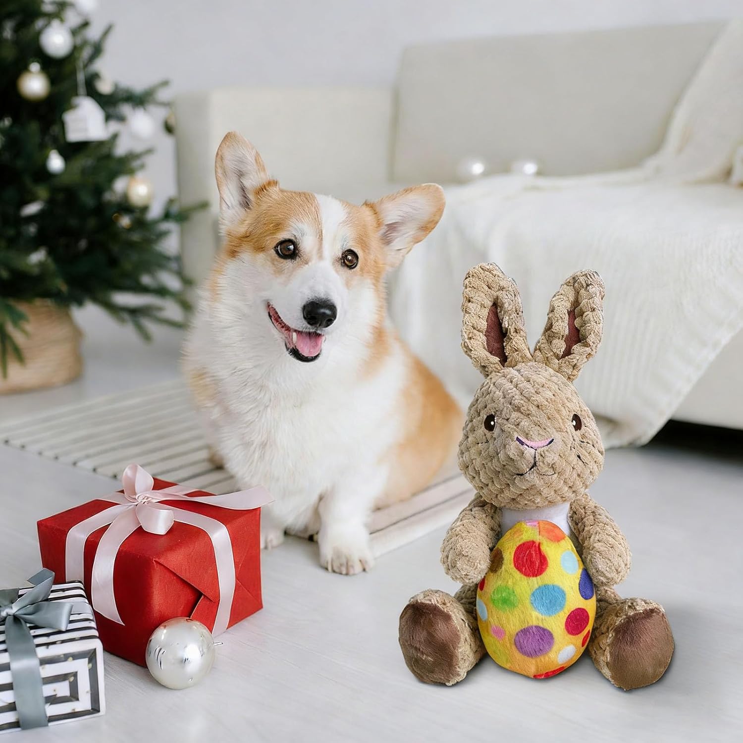 Easter Dog Toys,Easter Rabbit Bunny Egg Plush Squeaky Toys,Easter Rabbit Plush Squeaky Chew Toys for Small Dogs