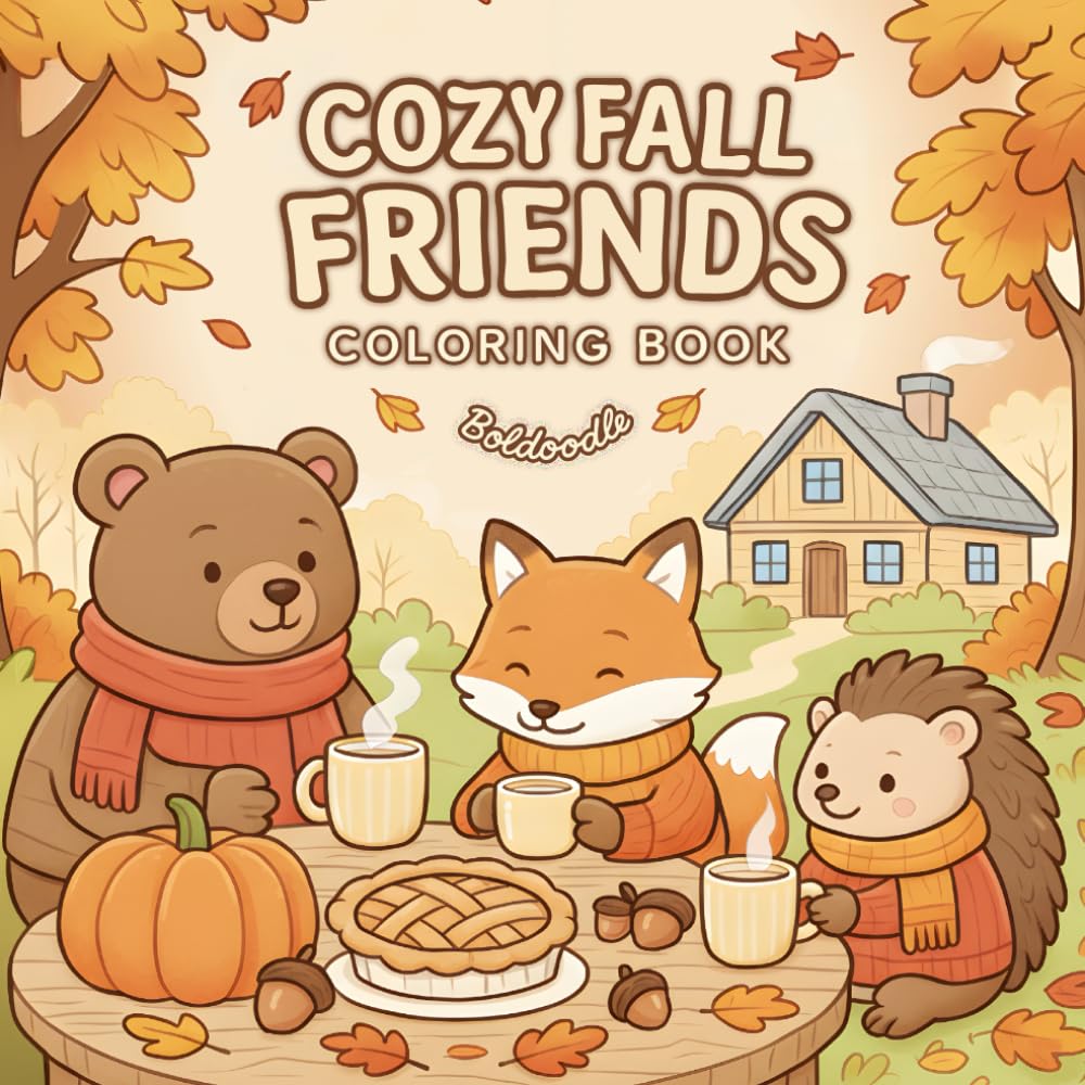 Cozy Fall Friends Coloring Book: 50 Intricate Coloring Pages Featuring Wholesome Autumn Scenes and Woodland Animals, Bears, Foxes, Hedgehogs, and ... Preparing for Harvest, Home, and Thanksgiving