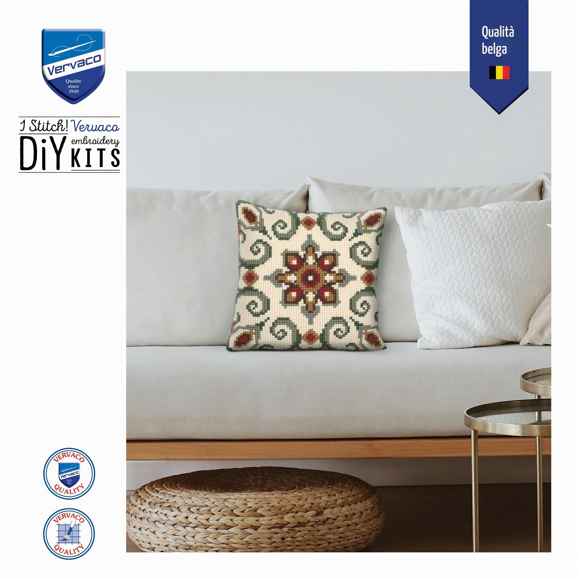 VERVACO Kit Cuscino Punto Croce Geometrico Set Ricamo Principianti Cuscini Gobelin Decorativi ca. 40 x 40 cm Accessori per Lavoretti Creativi DIY Casa Decor Hobby Adulti Cross Stitch