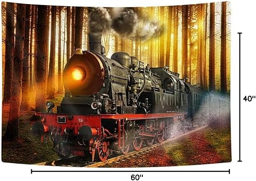 Miniatura 8 de Bzhilja Tapiz de tren de vapor, tapiz vintage retro antiguo de tren de motor, antiguo tren antiguo en vías de ferrocarril, tren expreso, tren de