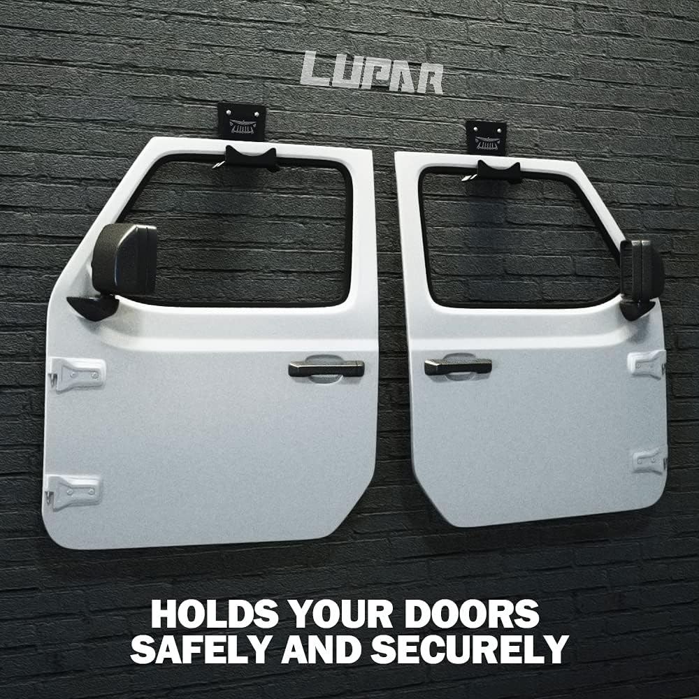 Storage Door Hangers Compatible with 1956-2024 Jeep Wrangler, Wall-Mounted Removable Door Storage Holder with Rubber Lining - 2PACK