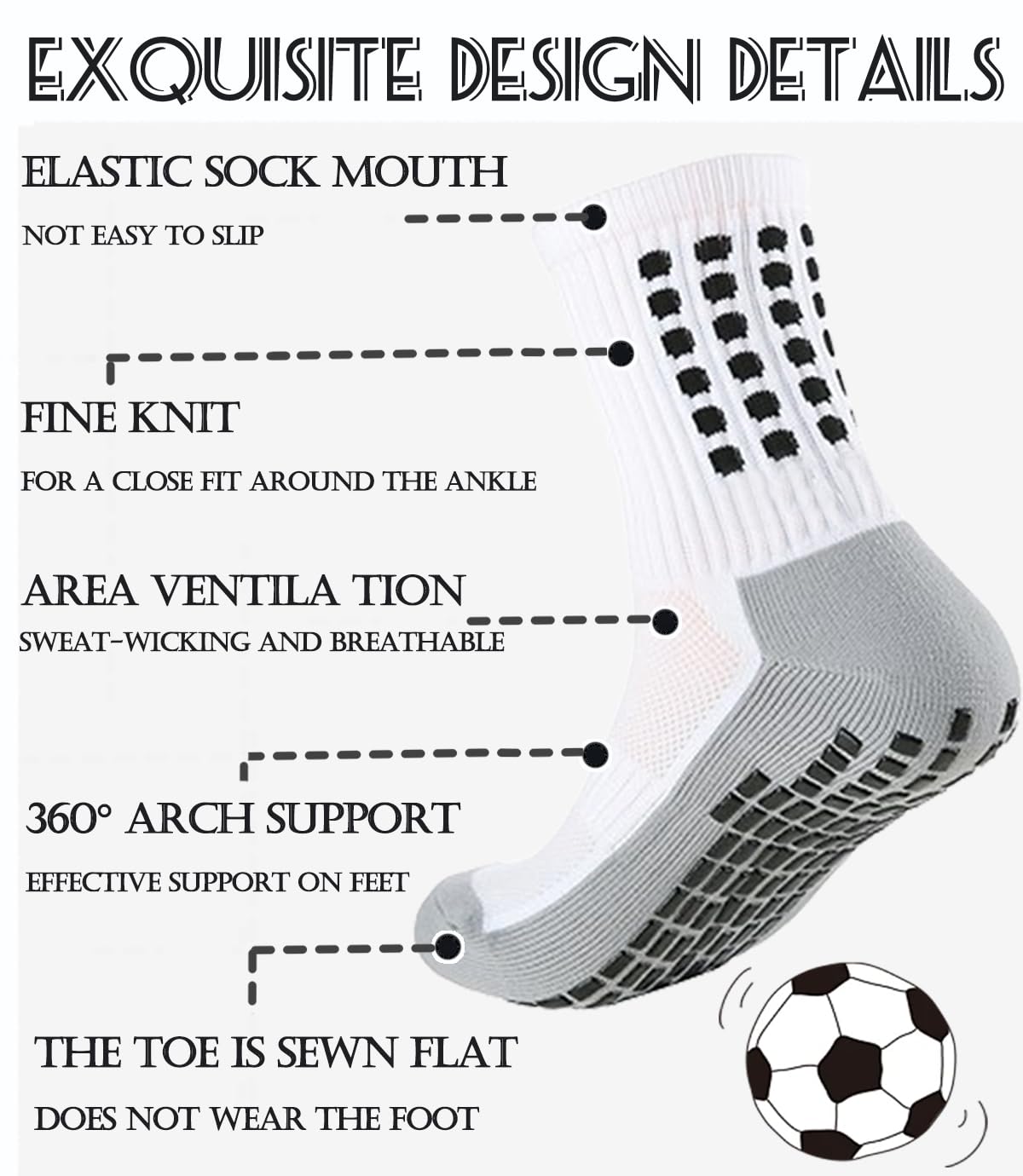1 juego de calcetines de agarre de fútbol, mangas de espinilleras para fútbol y baloncesto para hombres y mujeres, color negro/blanco, talla única