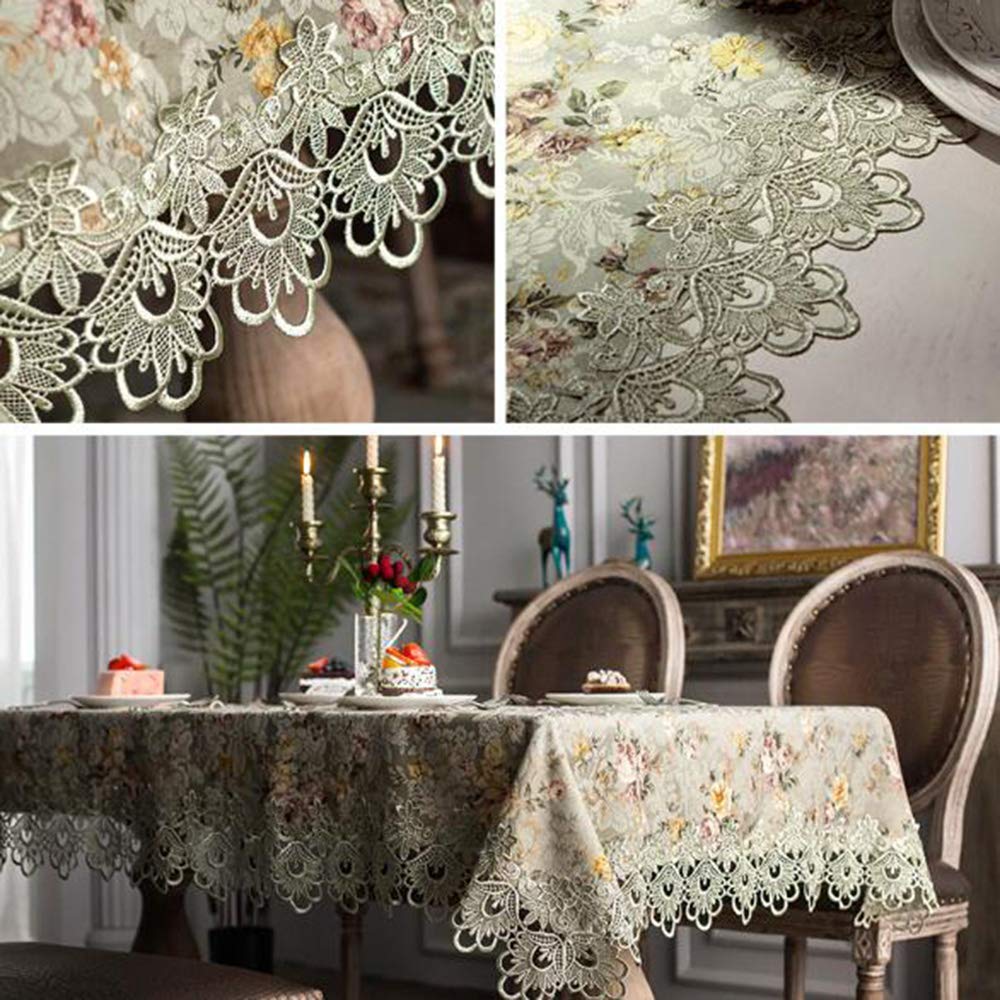 Wodoodporny koronkowy obrus kwiatowy okrągły 100 x 150 cm bez zagnieceń tkanina elegancki zielony design do kuchni i jadalni idealny na imprezy i imprezy