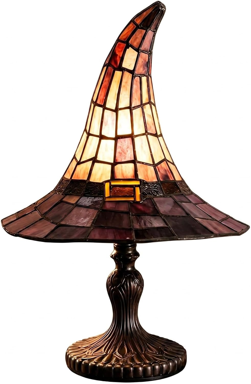Witch Hat Lamp – USB Powered Gothic Wizard Hat Night Light, Retro Resin Accent Lamp with Purple Amber Mosaic, Halloween & Year-Round Home Decor for Bedroom Bookshelf