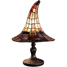 Handcrafted Stained Glass Witch Hat Lamp USB Powered Gothic Wizard Hat Night Light, Retro Resin Accent Lamp with Purple Amber Mosaic, Halloween & Year-Round Home Decor for Bedroom Bookshelf