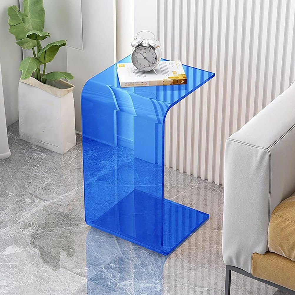 SXZenSpace U Shape Acrylic End Table, C Shaped Sofa Coffee Modern Style Multipurpose Sid, Nightstand, Side,Blue,30 * 30 65cm