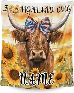 Mercuryelf Custom Highland Cow Throw Blanket - Soft, Fuzzy & Warm - 50x60 Inches Flannel Blankets for Living Room, Sofa - Colorful Rustic Throws Gift for Teens