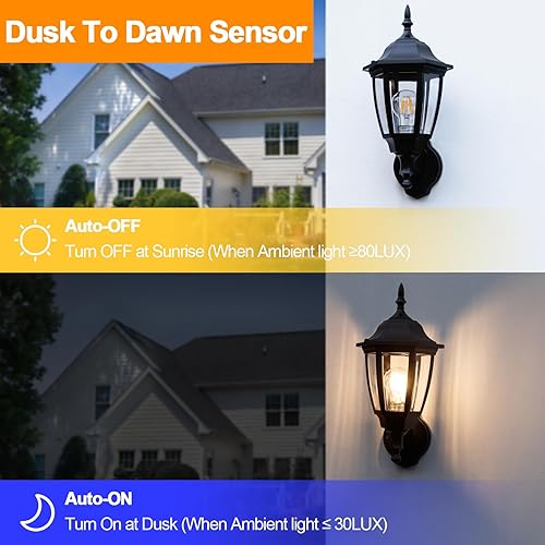 Miniatura 4 de FUDESY Lámpara de pared para exteriores, del atardecer al amanecer, luz con sensor de porche, de plástico negro, anticorrosión con bombilla LED