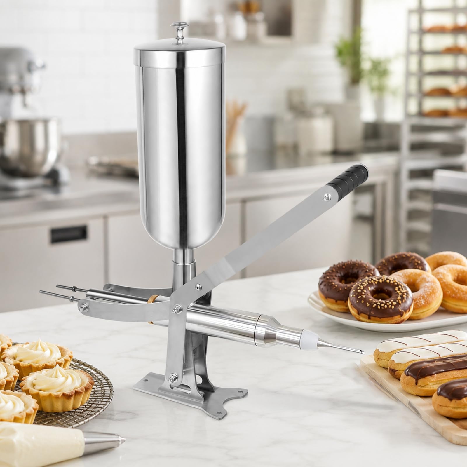 HCAUYNN Stainless Steel Donut Filling Machine 5L, Manual Pastry Cream Injector for Churros Custard Chocolate Jam Filling, Commercial Bakery Filling Equipment StraightTip
