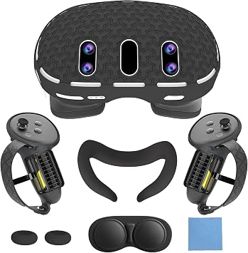 Cover Set for Quest 3VR Accessories for Meta Quest 3,Includes Front Shell Cover,Face Cover,Internal Lens Cover and Controller CoversBlack | Hepsi Bir Arada Koruma Y kseltme pil a ma denetleyici kulplar , silikon y z kapa ,  n kabuk ve lens kapa  i erir.