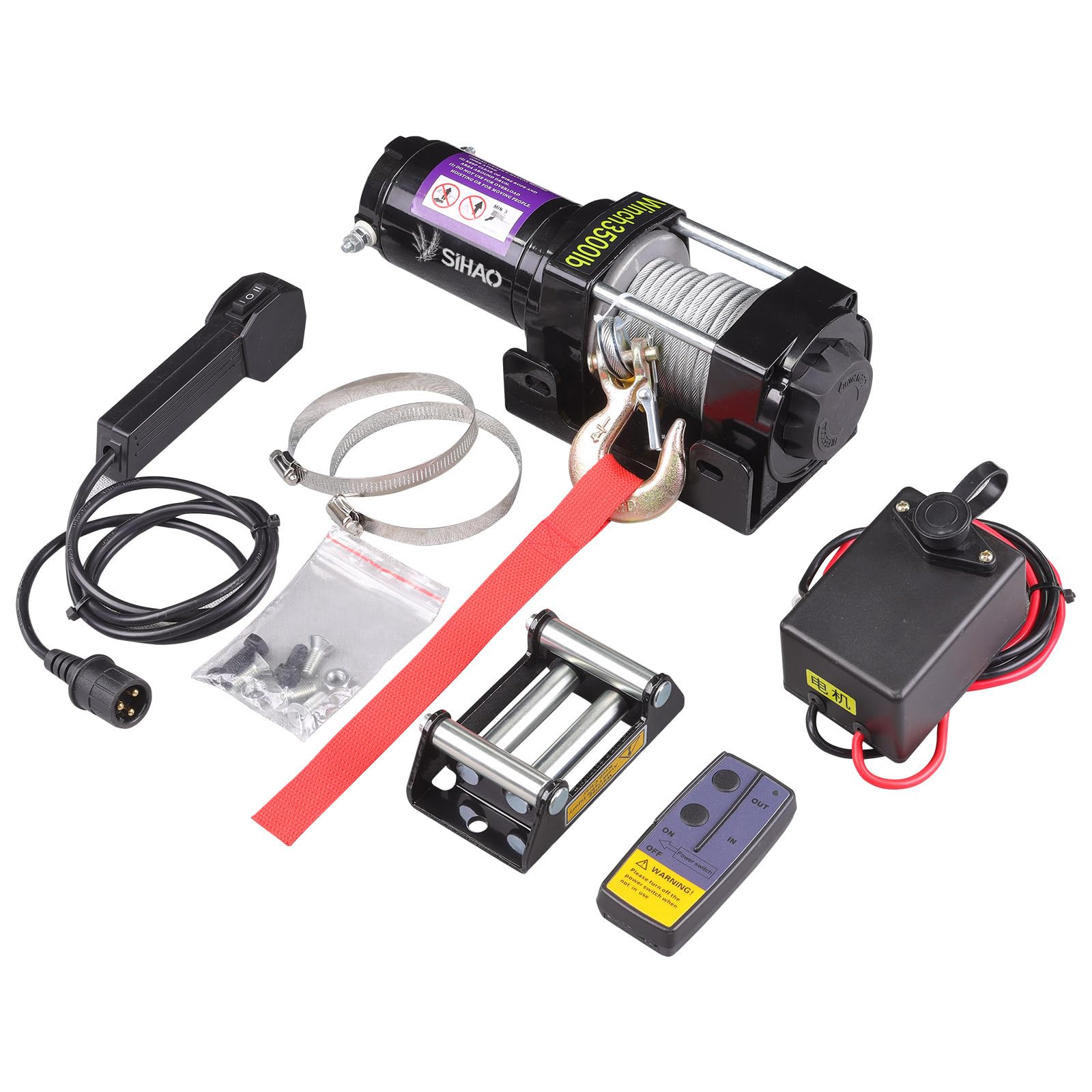 Elektrische Seilwinde 12V, 3500 lbs/1590 kg Motorwinde mit 10 m Stahlseil, Elektrische Winde für Quad Jeep SUV Anhänger Boot, inkl. Funkfernbedienung und Zubehör