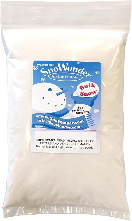 SnoWonder Instant Snow Fake Artificial Snow, Also Great for Making Cloud Slime - Mix Makes 60 Gallons of Fake Snow