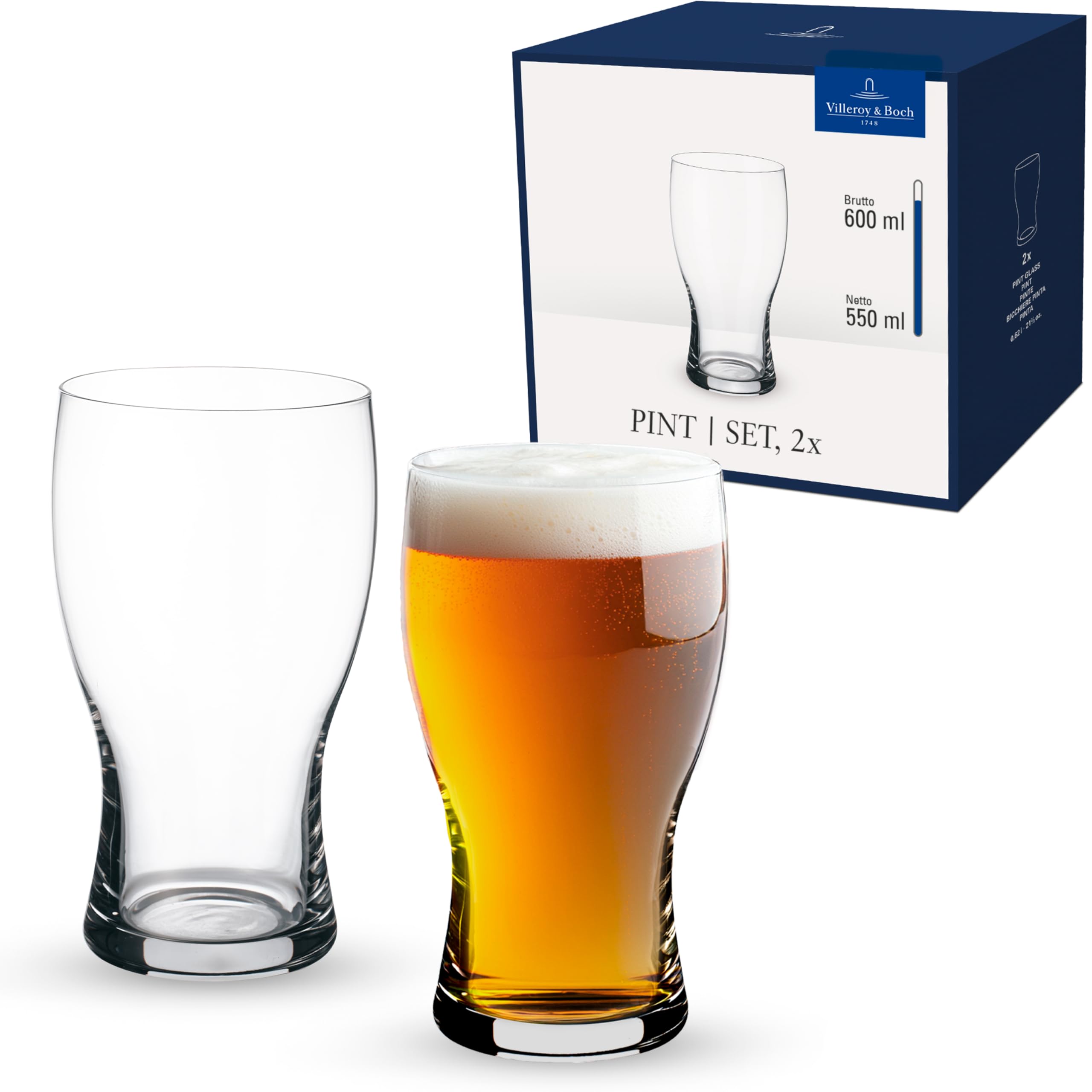 Villeroy & Boch Purismo Beer Pint, 2er-Set, 650 ml, Kristallglas, Klar