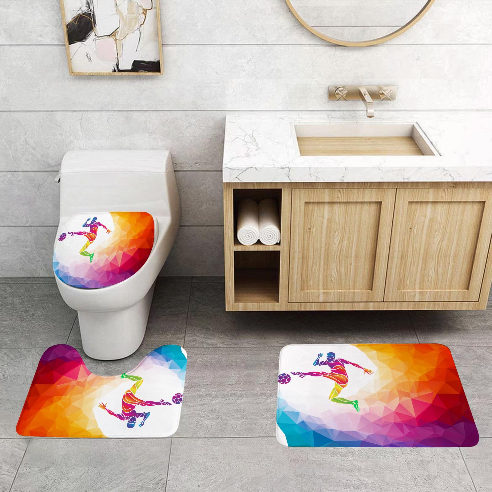 Set di 3 tappetini da Bagno, Lavabili in Lavatrice e Antiscivolo, tappetini in Morbida Fibra Superfine, Decorazione per Adolescenti, Illustrazione Poligonale di Un Giocatore di Cal