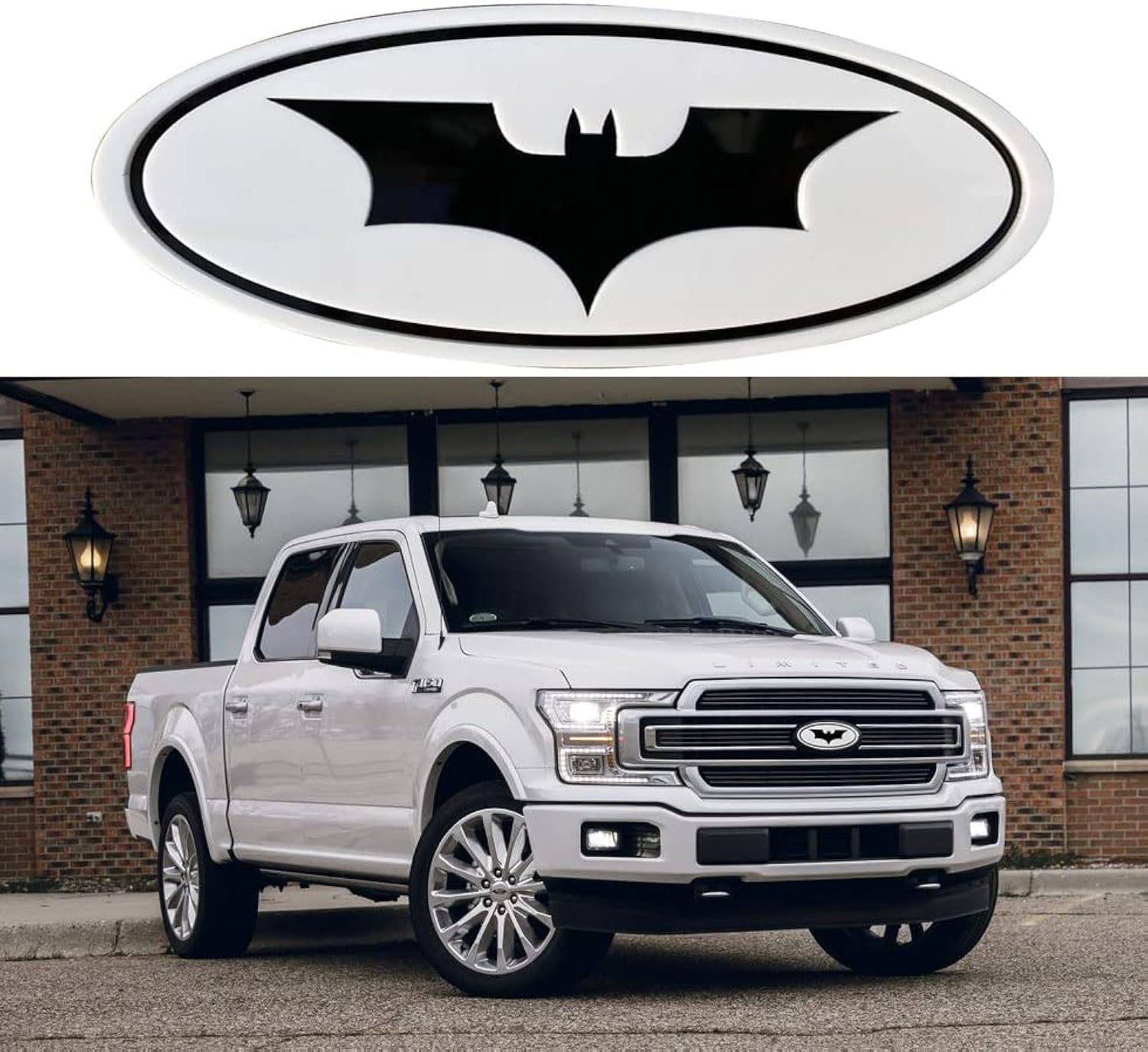 9 Inch Front Grill Rear Tailgate Auto Emblem Badge NamePlate Bat Edition Flag for Ford F150, 11-14 Edge, 11-16 Explorer, 06-11 Ranger, 07-14 Expedition,F-9BT-WB White, Black/Red
