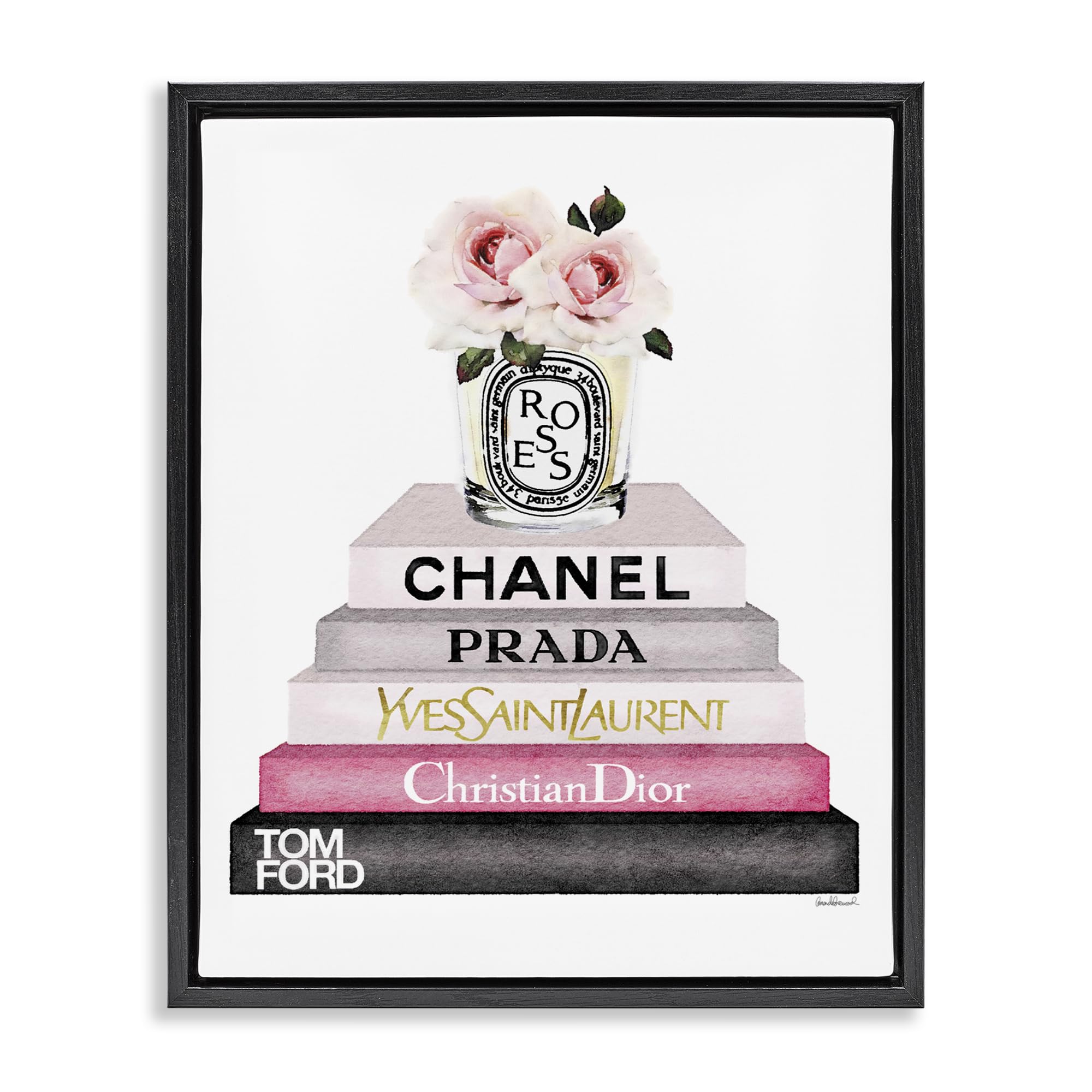 Book Stack Fashion Candle Rose, 16 x 20 Inch Canvas in Floater Frame