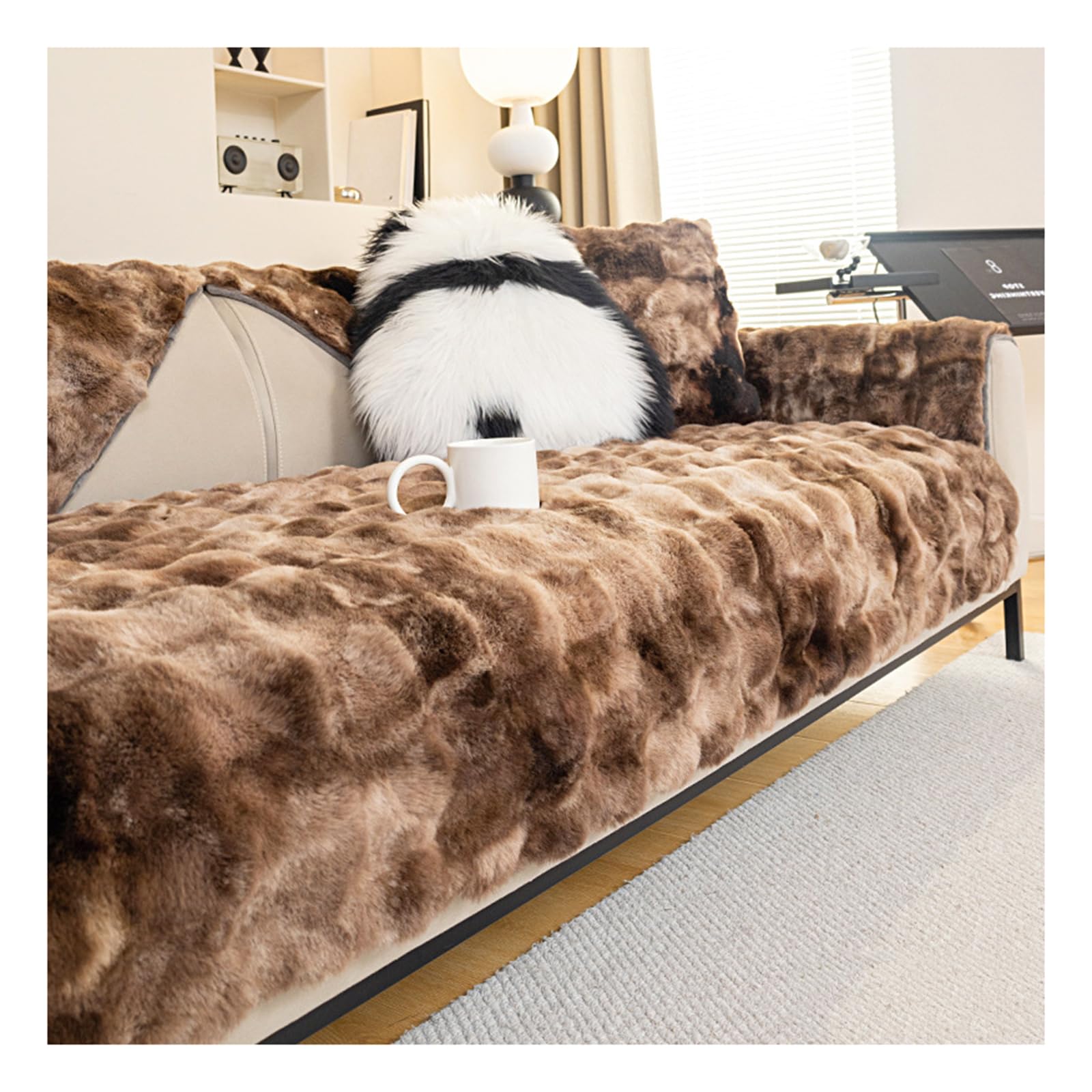Housse de canapé 3 places velours peluche lapin antidérapante