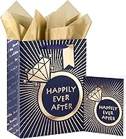 Vista 10 de Loveinside Bolsa de regalo de boda con papel de seda, etiqueta de regalo y tarjeta de felicitación, 10 x 5 x 13 pulgadas, diseño de vestido de novia