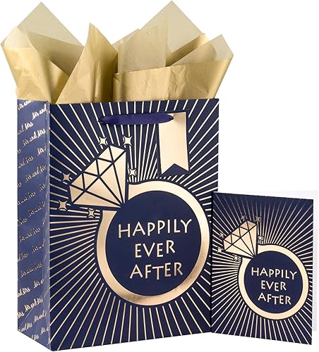 Miniatura 10 de Loveinside Bolsa de regalo de boda con papel de seda, etiqueta de regalo y tarjeta de felicitación, 10 x 5 x 13 pulgadas, diseño de vestido de novia