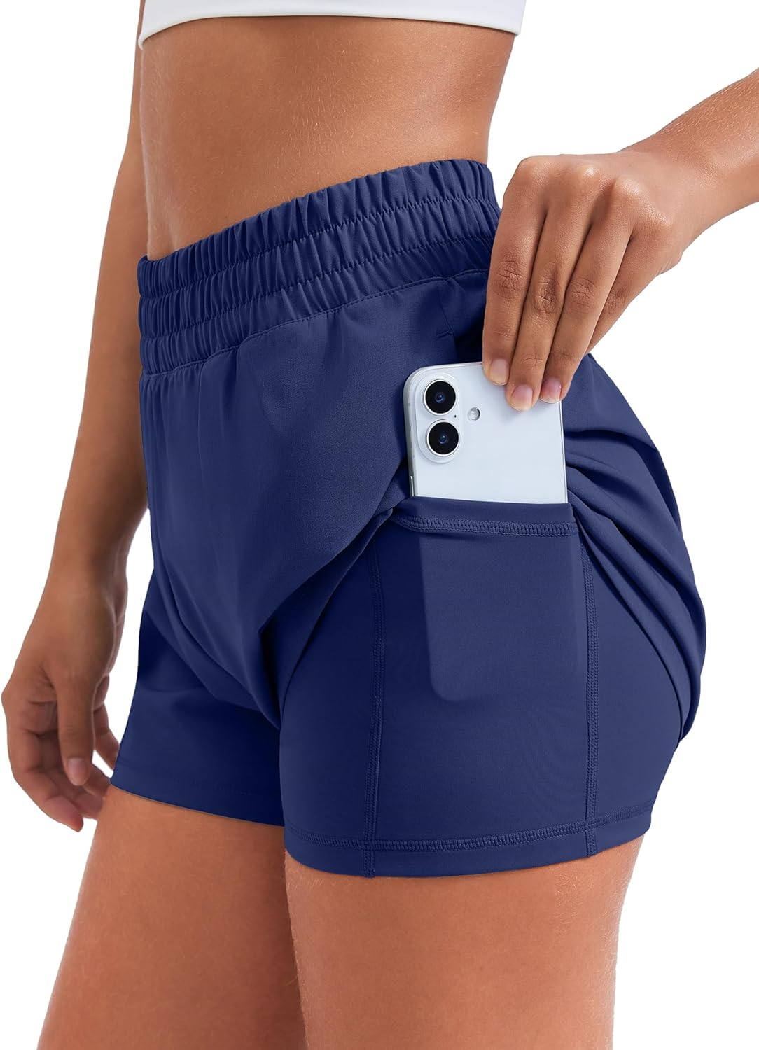 PINSPARK Women's 2 in 1 Running Shorts Quick Dry 2.5" Athletic Shorts High Waisted Workout Shorts with 4 Pockets - Image 4