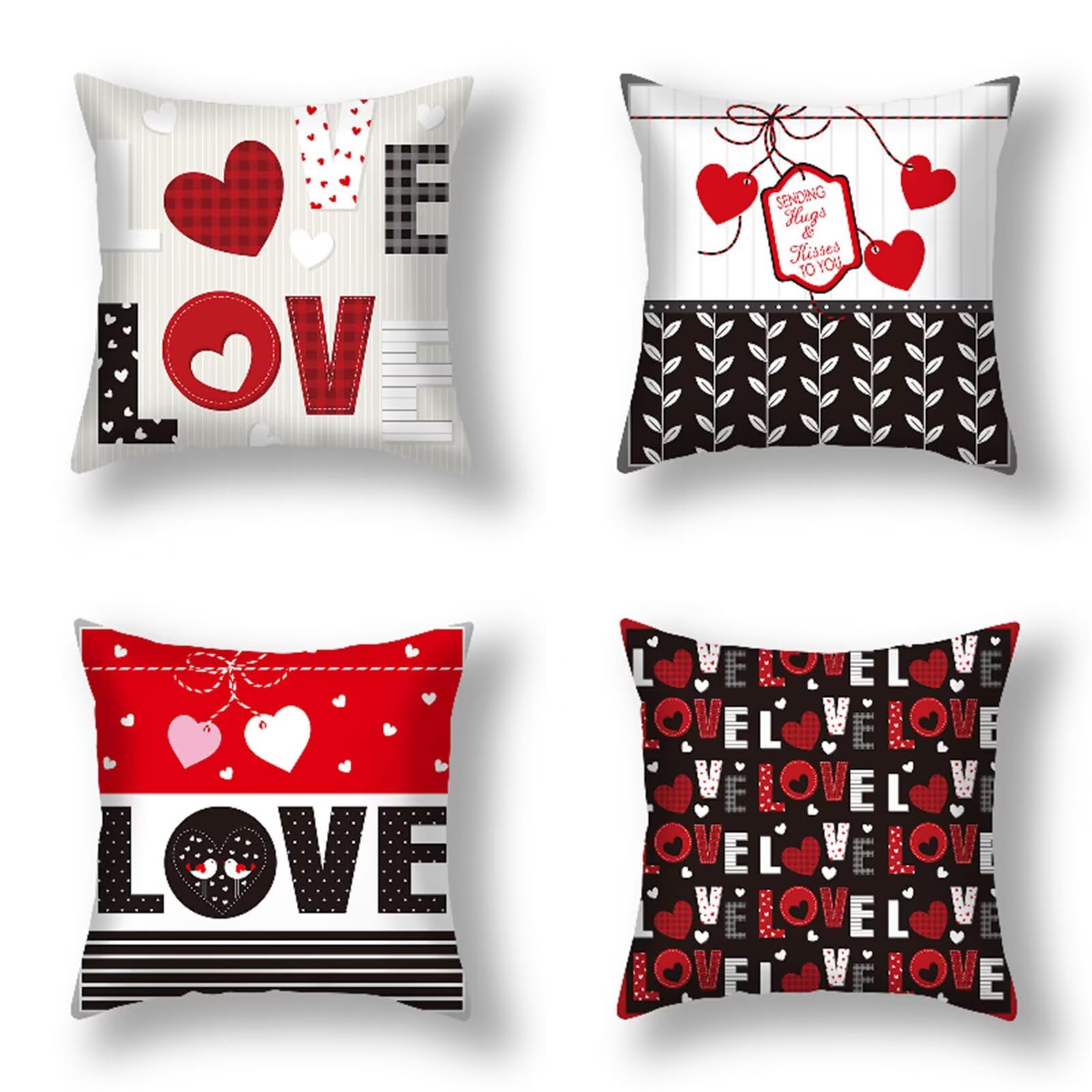 Fundas de Cojines 70x70 cm Moderno Exterior Impermeable Suave Funda Cojines Sofa Serie San Valentín Patrón Cojines Decorativos para Sofa para con Cremallera Oculta Serie San Valentín 4 Piezas Z-7956